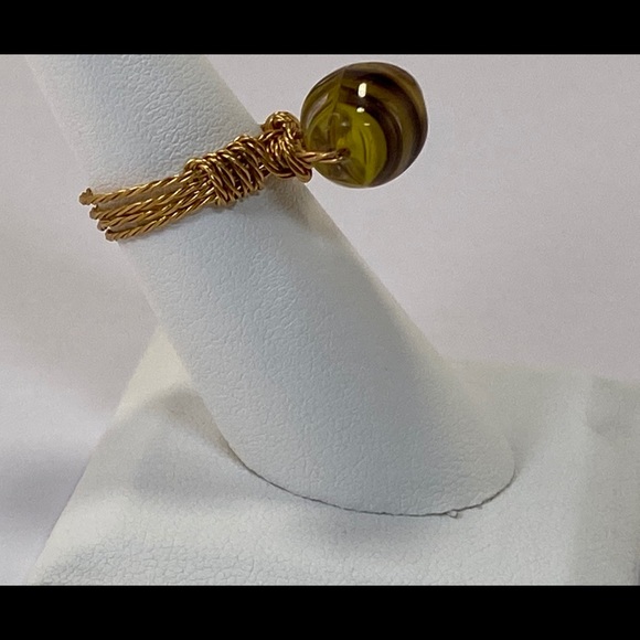 Handmade Yellow and Brown Glass Bead Ring - Picture 7 of 16